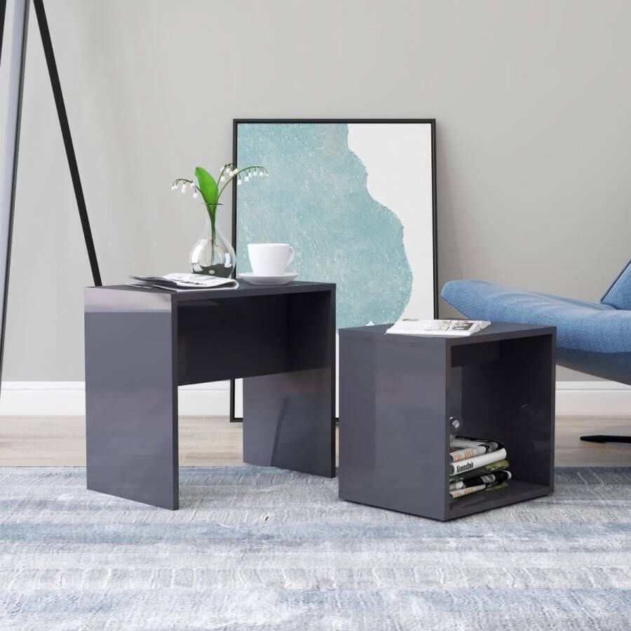 VidaXL -Salontafelset-48x30x45-cm-bewerkt-hout-hoogglans-grijs