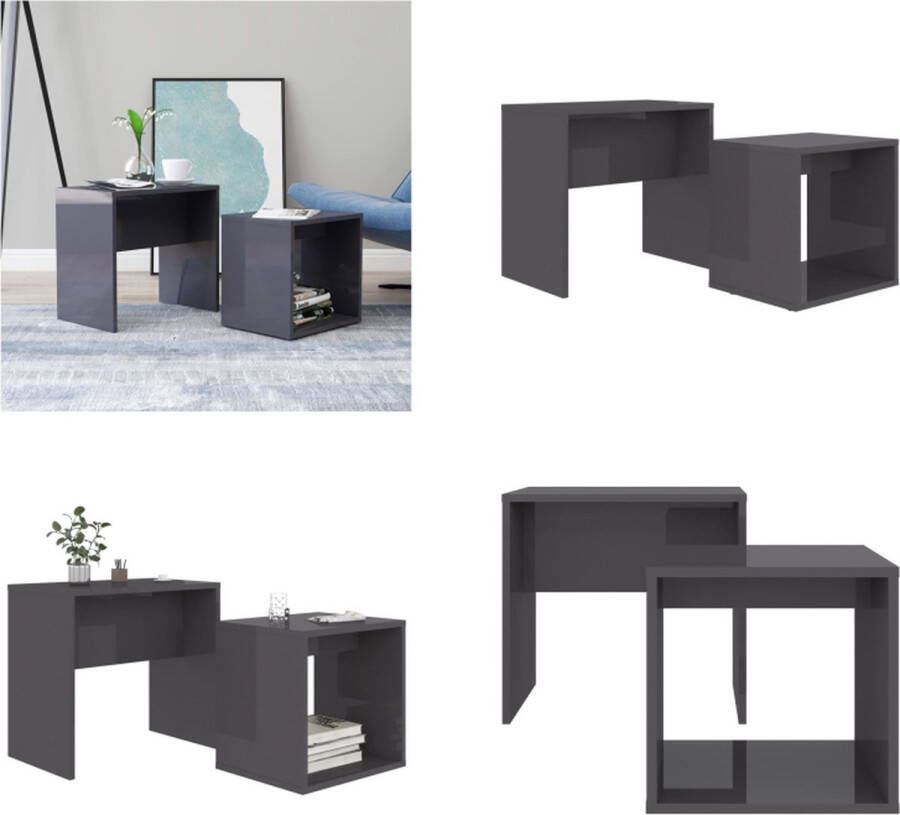 VidaXL Salontafelset 48x30x45 cm spaanplaat hoogglans grijs In Elkaar Passend Tafeltje In Elkaar Passende Tafeltjes Tafeltjesset Tafeltjessets