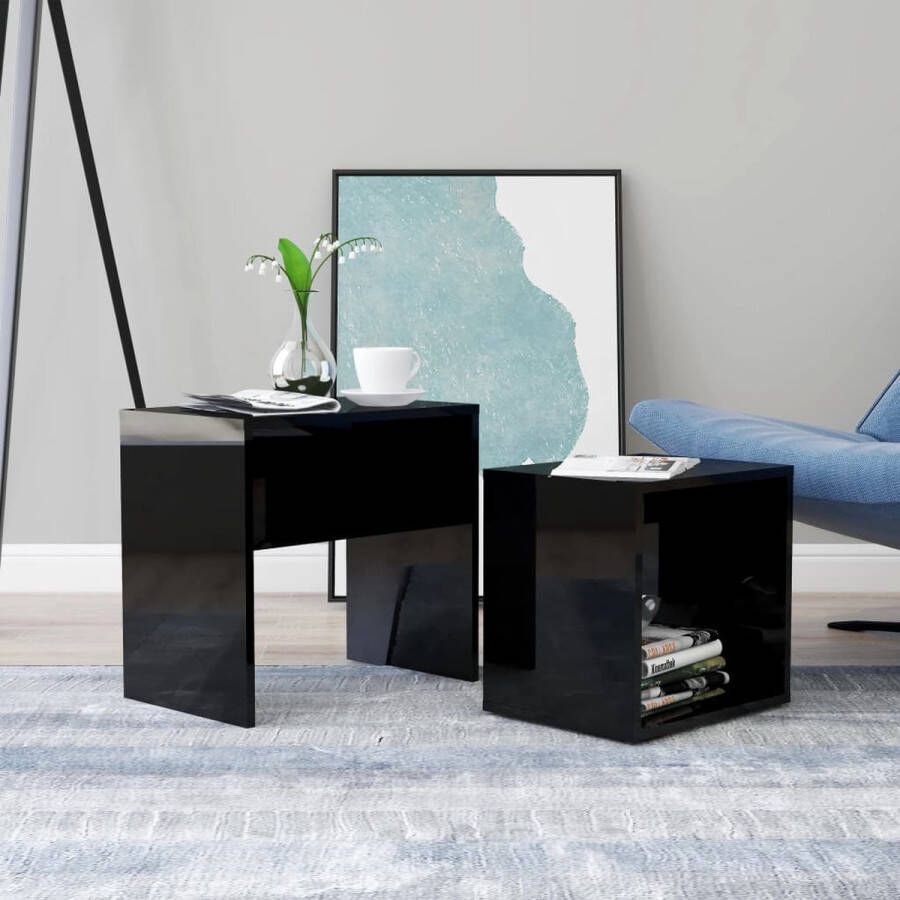 VidaXL -Salontafelset-48x30x45-cm-spaanplaat-hoogglans-zwart