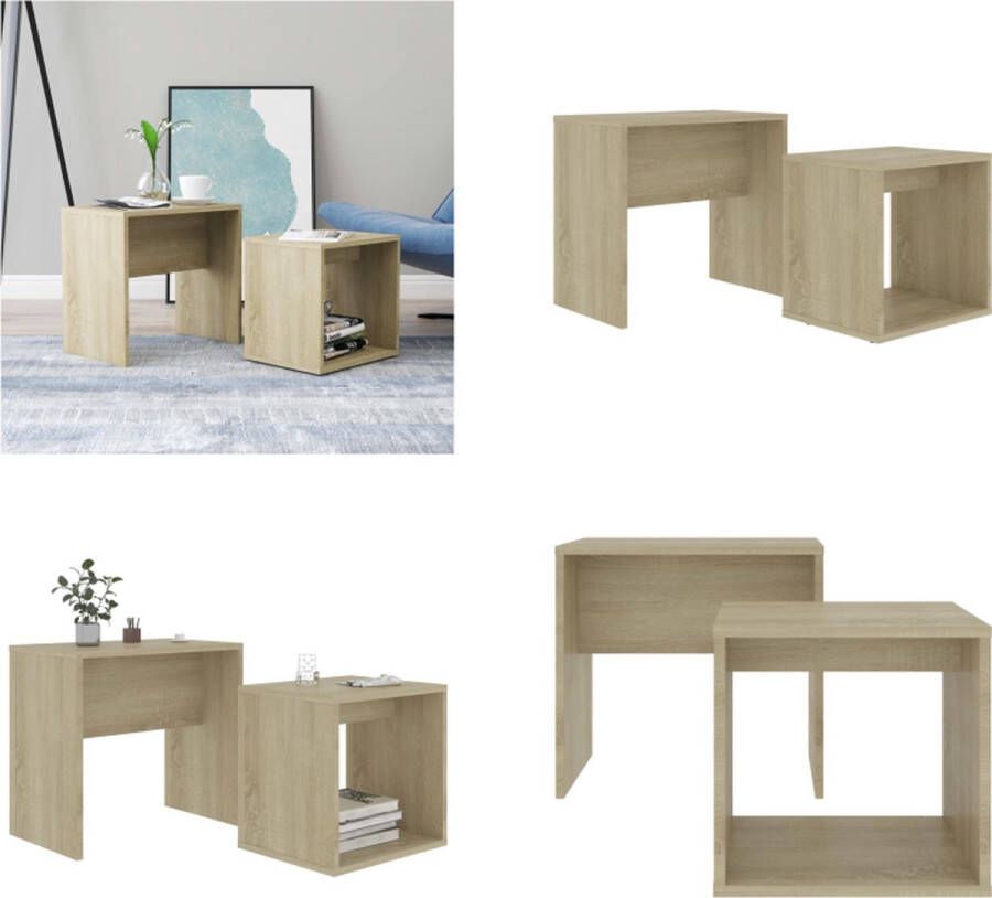 VidaXL Salontafelset 48x30x45 cm spaanplaat sonoma eikenkleurig In Elkaar Passend Tafeltje In Elkaar Passende Tafeltjes Tafeltjesset Tafeltjessets