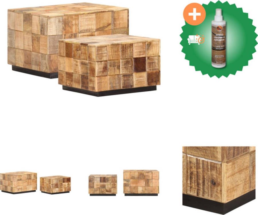 VidaXL Salontafelset Antieke Stijl Hout 50x50x35 cm Massief Mangohout Tafel Inclusief Houtreiniger en verfrisser