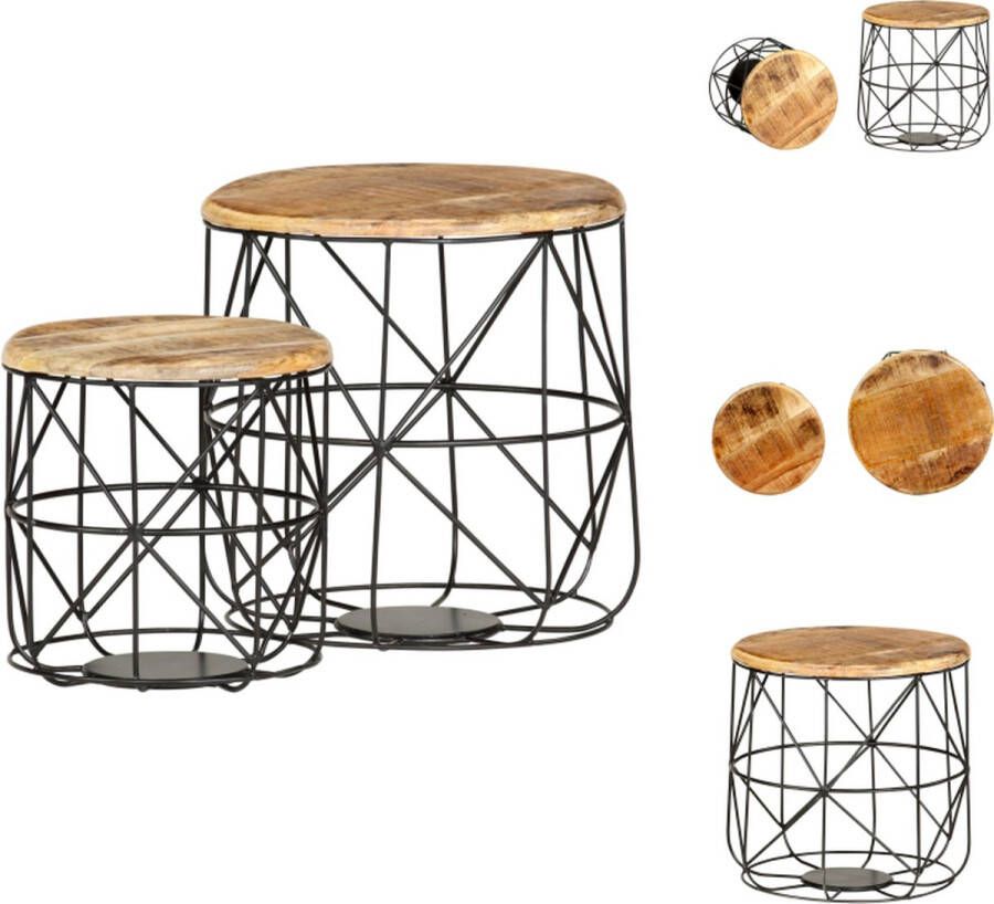 VidaXL Salontafelset Antieke Stijl Massief Mangohout Zwart 45 x 45 cm en 36 x 36 cm Vintage Design Tafel