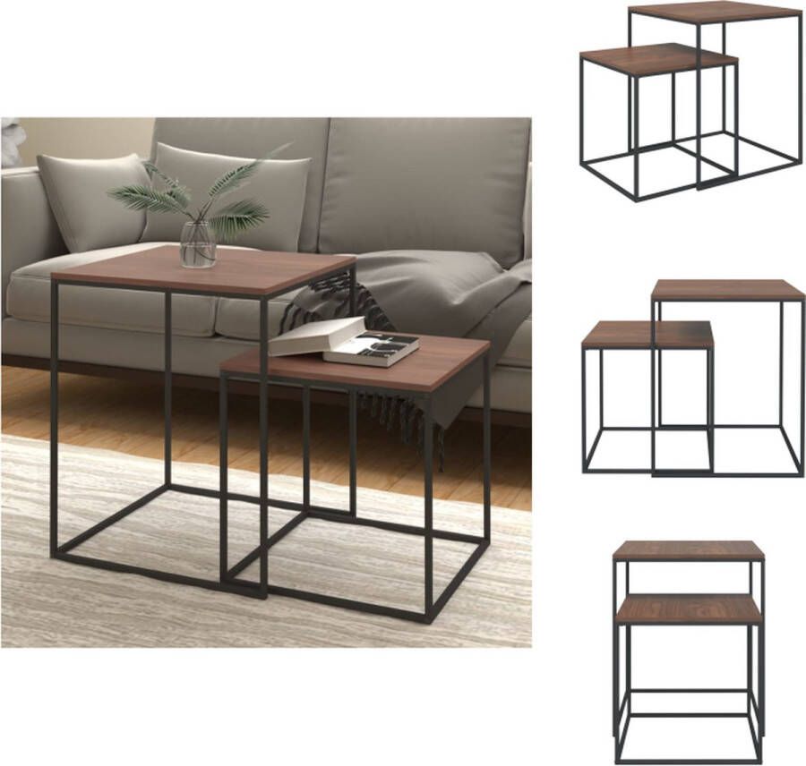 VidaXL Salontafelset Salontafelsets Woonkamertafelset Tafelset Salontafelset 2 st bewerkt hout en metaal - Foto 2