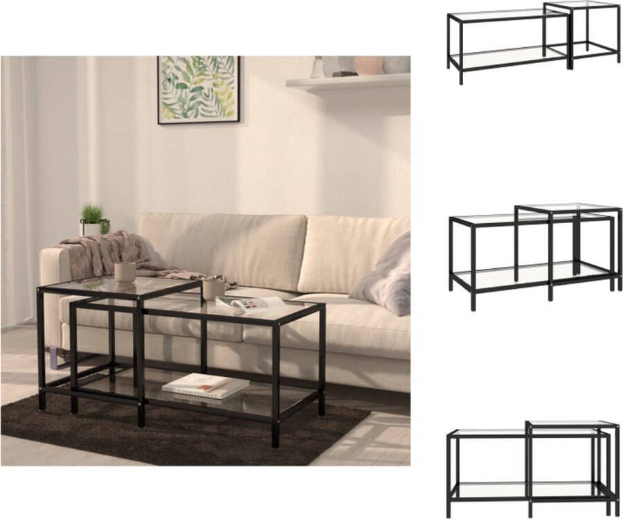 VidaXL Tafel Tafels Salontafel Salontafels 2-delige Salontafelset gehard glas transparant - Foto 2