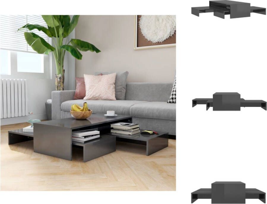 VidaXL Salontafelset Hoogglans grijs Gemaakt van bewerkt hout Afmetingen- 100 x 100 x 26.5 cm Montage vereist Tafel