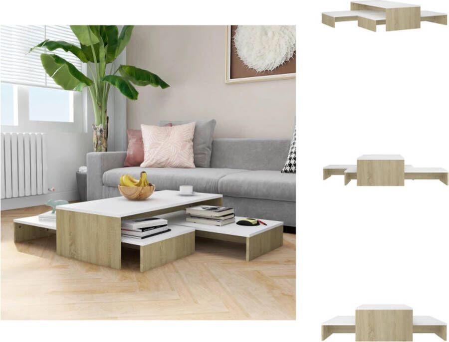 VidaXL Salontafelset Salontafelsets Salontafel Set Salontafel Sets Salontafelset 100x100x26 5 cm wit en sonoma eikenkleurig - Foto 2