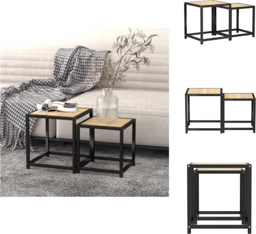VidaXL Salontafelset Industriële Stijl 37x37x40 cm 33x33x35 cm Sonoma Eiken MDF Gepoedercoat Staal Tafel - Foto 2