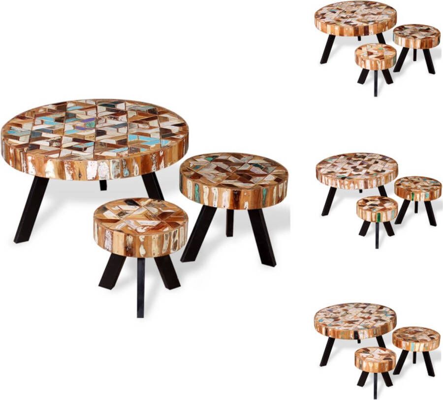 VidaXL Salontafel Salontafels Houten Salontafel Houten Salontafels 3-delige Salontafelset massief gerecycled hout - Foto 2