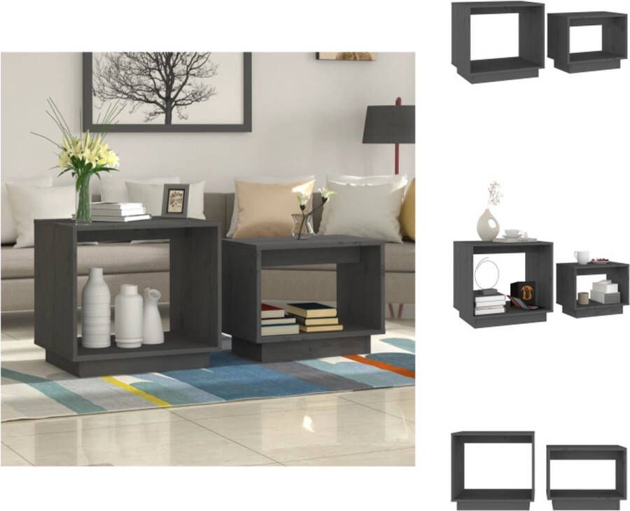 VidaXL Salontafel Salontafels Houten Salontafel Bijzettafel 2-delige Salontafelset massief grenenhout grijs