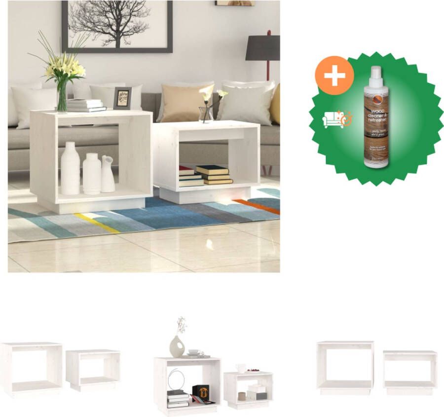 VidaXL Salontafelset Grenenhout Ruimtebesparend Stevig tafelblad Veelzijdig gebruik Wit 110x50x35cm 70x30x45cm Inclusief montagehandleiding 2 stuks Tafel Inclusief Houtreiniger en verfrisser - Foto 2