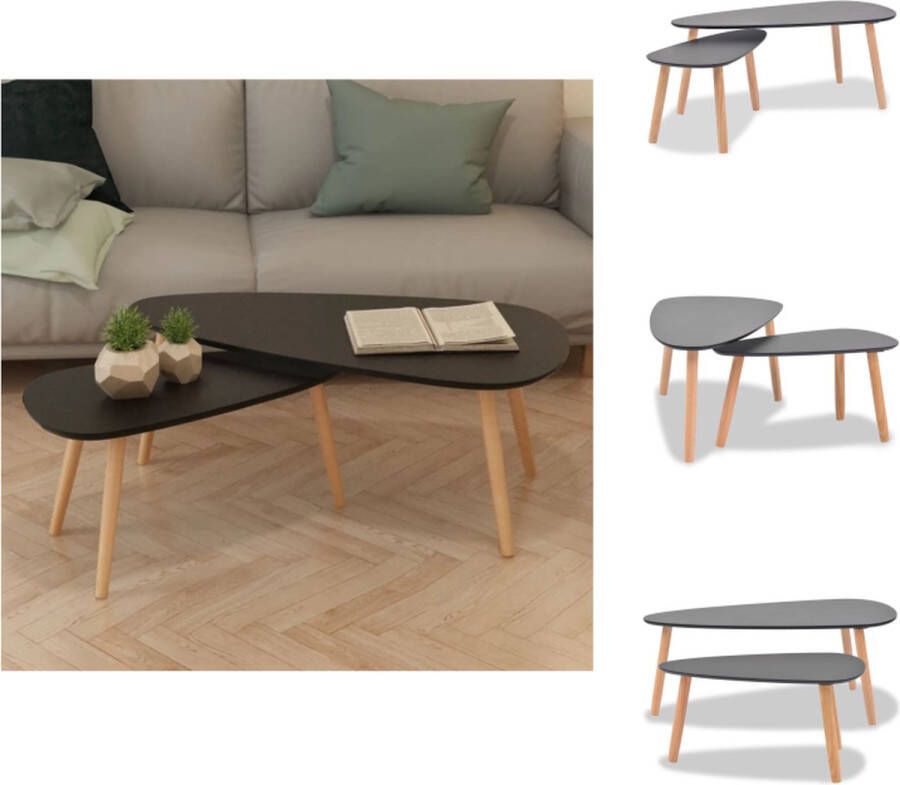 VidaXL Salontafel Salontafels Bijzettafel Bijzettafels 2-delige Salontafelset massief grenenhout zwart - Foto 2