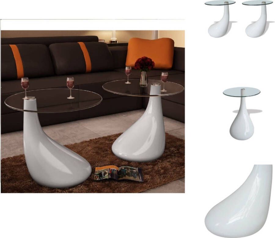VidaXL Salontafelset Waterdruppelvorm met hoogglans afwerking Diameter 42 cm Getemperd veiligheidsglas 2-delige set Tafel - Foto 3