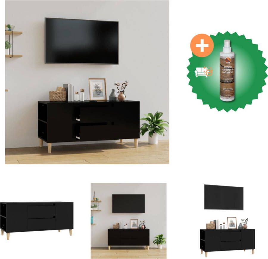 VidaXL Scandinavisch TV-meubel 102 x 44.5 x 50 cm zwart Kast Inclusief Houtreiniger en verfrisser - Foto 2