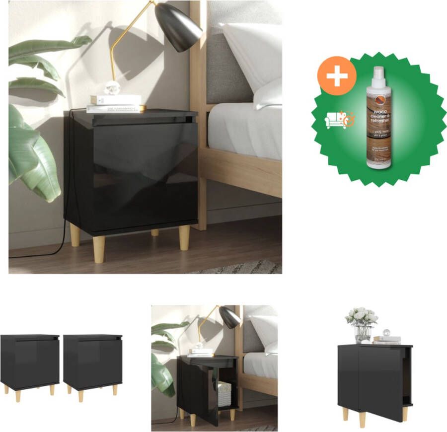 VidaXL Nachtkastjes 2 st met houten poten 40x30x50 cm hoogglans zwart Kast Inclusief Houtreiniger en verfrisser