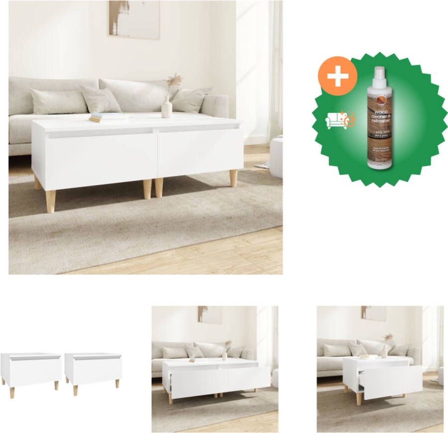 VidaXL Scandinavische Bijzettafels Set van 2 Wit 50 x 46 x 35 cm Stevig hout Ruime opbergruimte Handig blad Natuurlijke houten poten Tafel Inclusief Houtreiniger en verfrisser