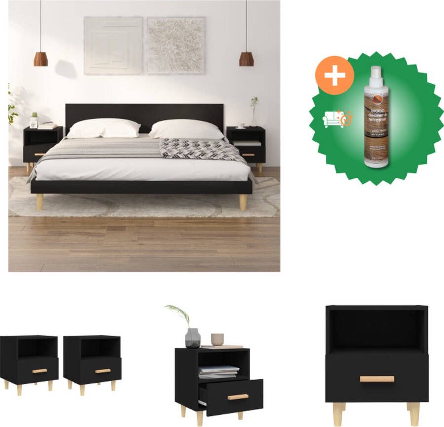 VidaXL Scandinavische Nachtkastje 40 x 35 x 47 cm Zwart Bewerkt Hout en Massief Eucalyptushout Kast Inclusief Houtreiniger en verfrisser