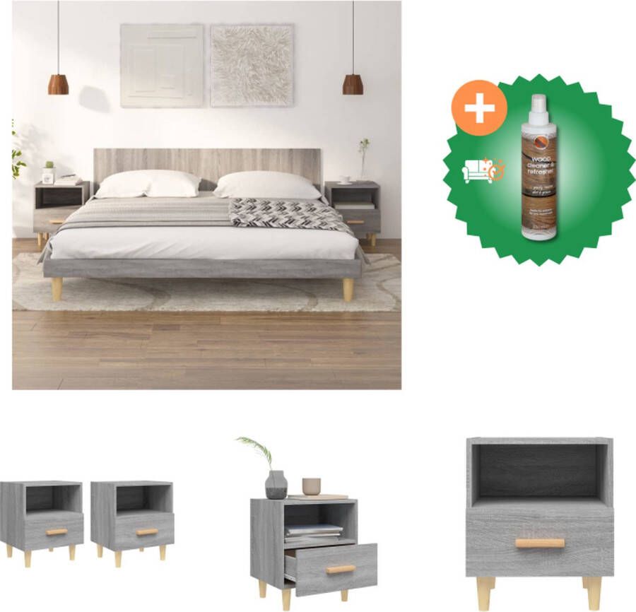 VidaXL Scandinavische Nachtkastjes Grijs Sonoma Eiken 40 x 35 x 47 cm Bewerkt Hout en Massief Eucalyptushout Kast Inclusief Houtreiniger en verfrisser