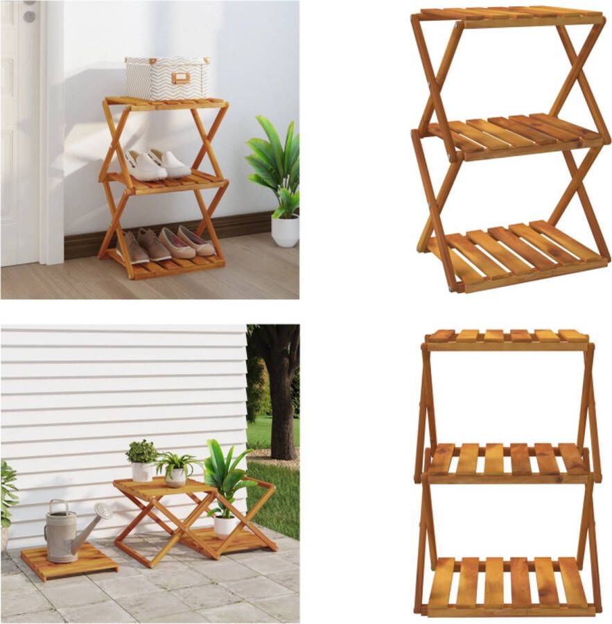 VidaXL Schappenkast inklapbaar 3-laags 43x31x63 cm acaciahout bruin Inklapbare Schappenkast Inklapbare Schappenkasten Schoenenrek Schoenenopslag