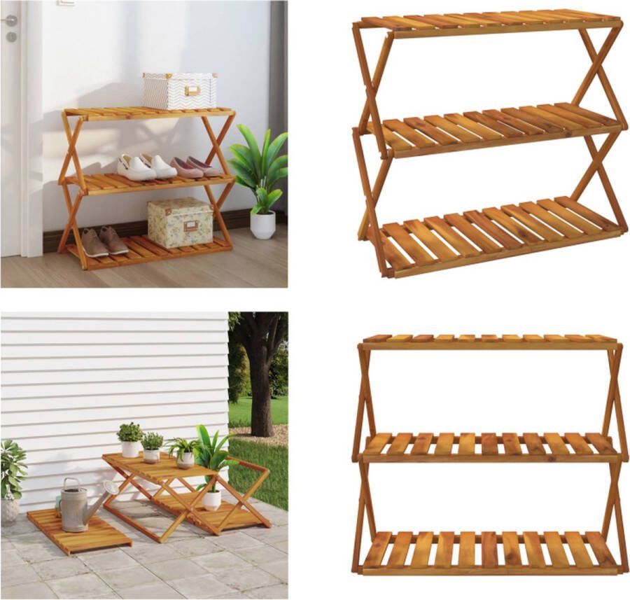 VidaXL Schappenkast inklapbaar 3-laags 70x31x63 cm acaciahout bruin Inklapbare Schappenkast Inklapbare Schappenkasten Schoenenrek Schoenenopslag