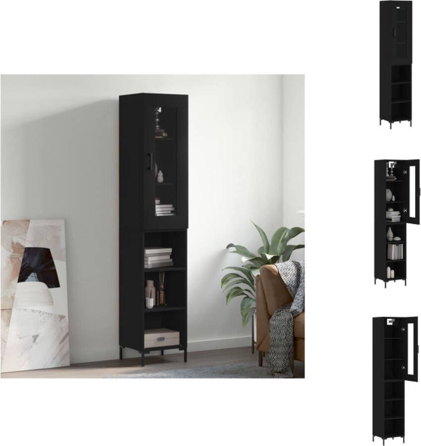 VidaXL Hoge Kast Hoge Kasten Hoge Kast Met Lade Kast Hoge kast 34-5x34x180 cm bewerkt hout zwart - Foto 3