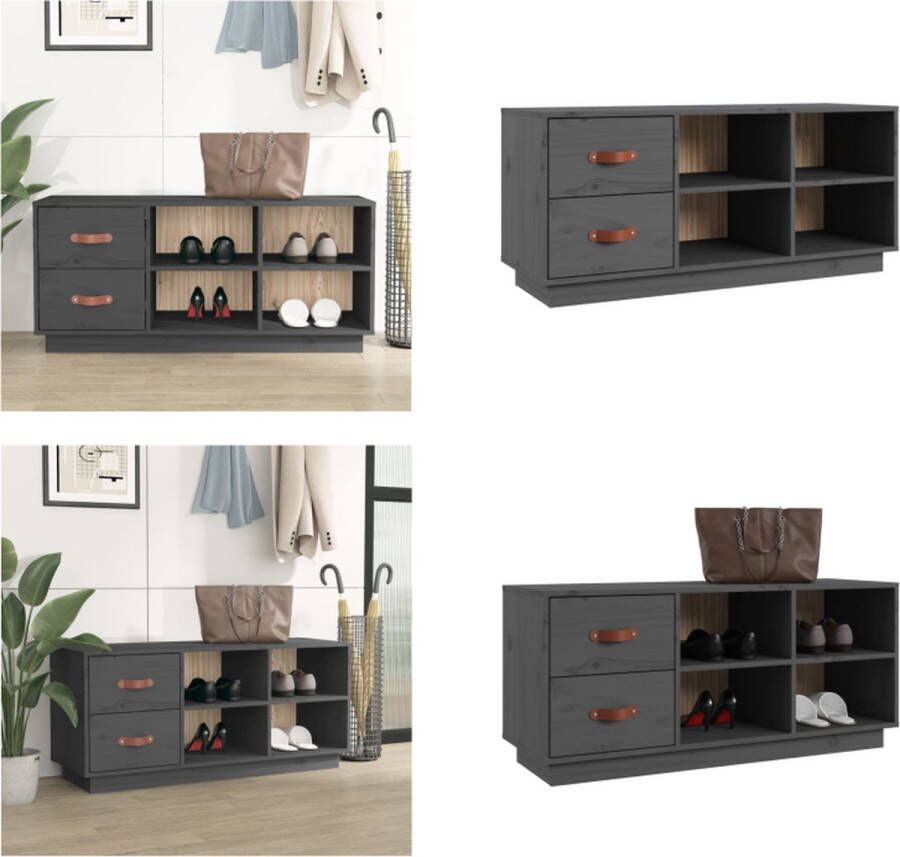 VidaXL Schoenenbank 100x34x45 cm massief grenenhout grijs Schoenenbank Schoenenbanken Opbergbank Schoenenkast