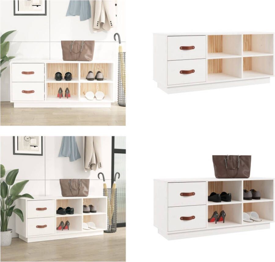 VidaXL Schoenenbank 100x34x45 cm massief grenenhout wit Schoenenbank Schoenenbanken Opbergbank Schoenenkast
