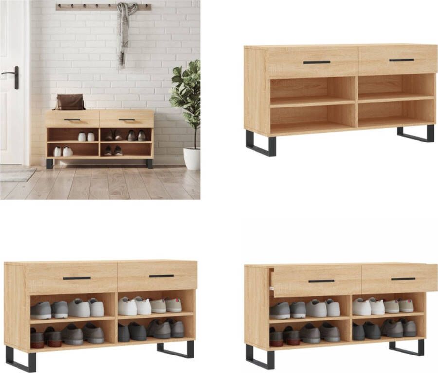 VidaXL -Schoenenbank-102x35x55-cm-bewerkt-hout-sonoma-eikenkleurig Schoenenbank Schoenenbanken Opbergbank Schoenenkast