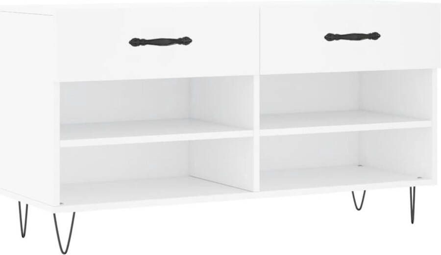 VidaXL -Schoenenbank-102x35x55-cm-bewerkt-hout-wit - Foto 2