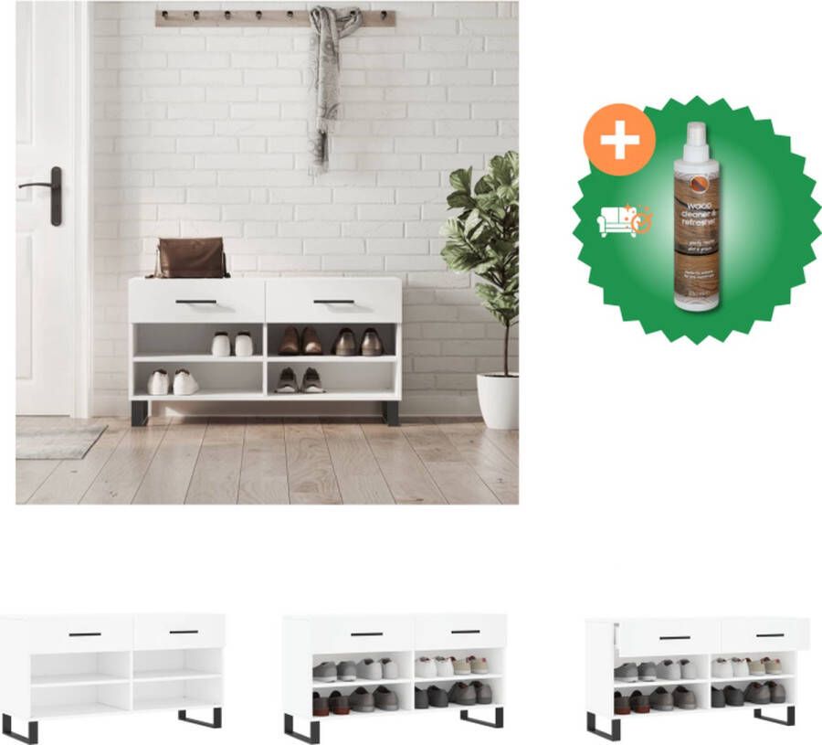 VidaXL Schoenenbank opbergsysteem 102 x 35 x 55 cm Duurzaam hout Wit 2 lades 4 planken Schoenenkast Inclusief Houtreiniger en verfrisser