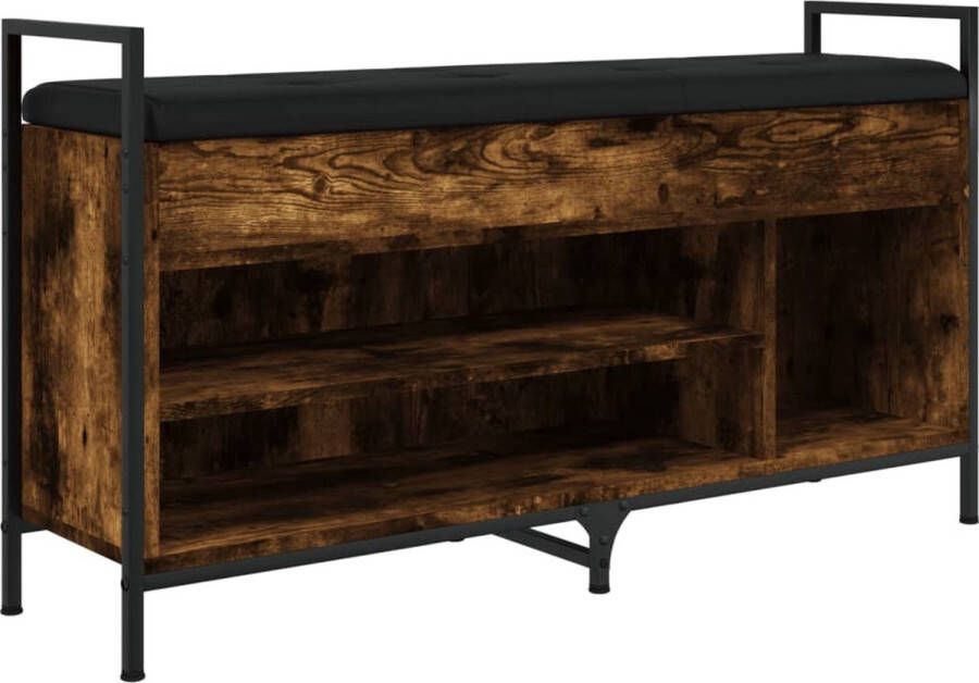 VidaXL Schoenenbank gerookt eiken met kussen Schoenenbankje Schoenenbankjes Halbankje Opbergbankje