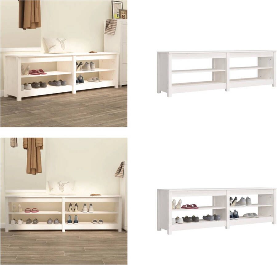 VidaXL Schoenenbank 160x36-5x50 cm massief grenenhout wit Schoenenbank Schoenenbanken Opbergbank Schoenenkast - Foto 2