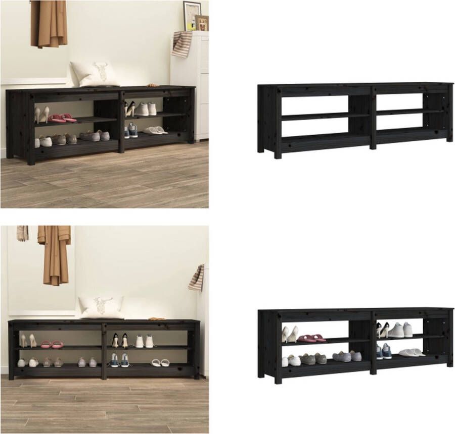 VidaXL Schoenenbank 160x36-5x50 cm massief grenenhout zwart Schoenenbank Schoenenbanken Opbergbank Schoenenkast - Foto 2