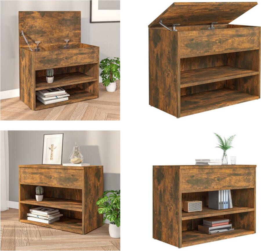 VidaXL Schoenenbank 60x30x45 cm bewerkt hout gerookt eikenkleurig Schoenenbank Schoenenbanken Opbergbank Schoenenkast