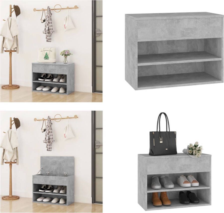 VidaXL Schoenenbank 60x30x45 cm bewerkt hout betongrijs Schoenenbank Schoenenbanken Opbergbank Opbergbanken - Foto 2