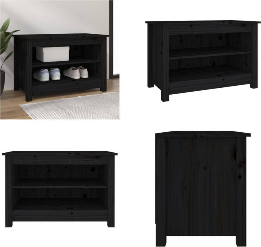 VidaXL Schoenenbank 70x38x45-5 cm massief grenenhout zwart Schoenenbank Schoenenbanken Opbergbank Schoenenkast - Foto 2
