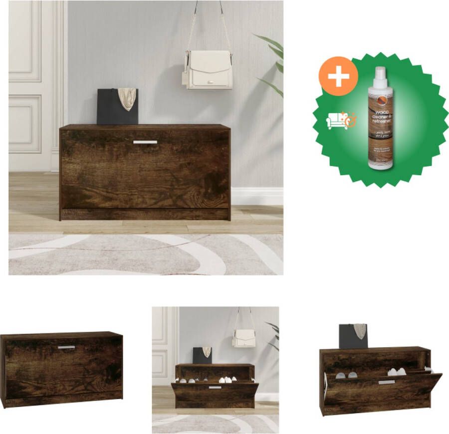 VidaXL Schoenenbank 80x24x45 cm bewerkt hout gerookt eiken Schoenenkast Inclusief Houtreiniger en verfrisser