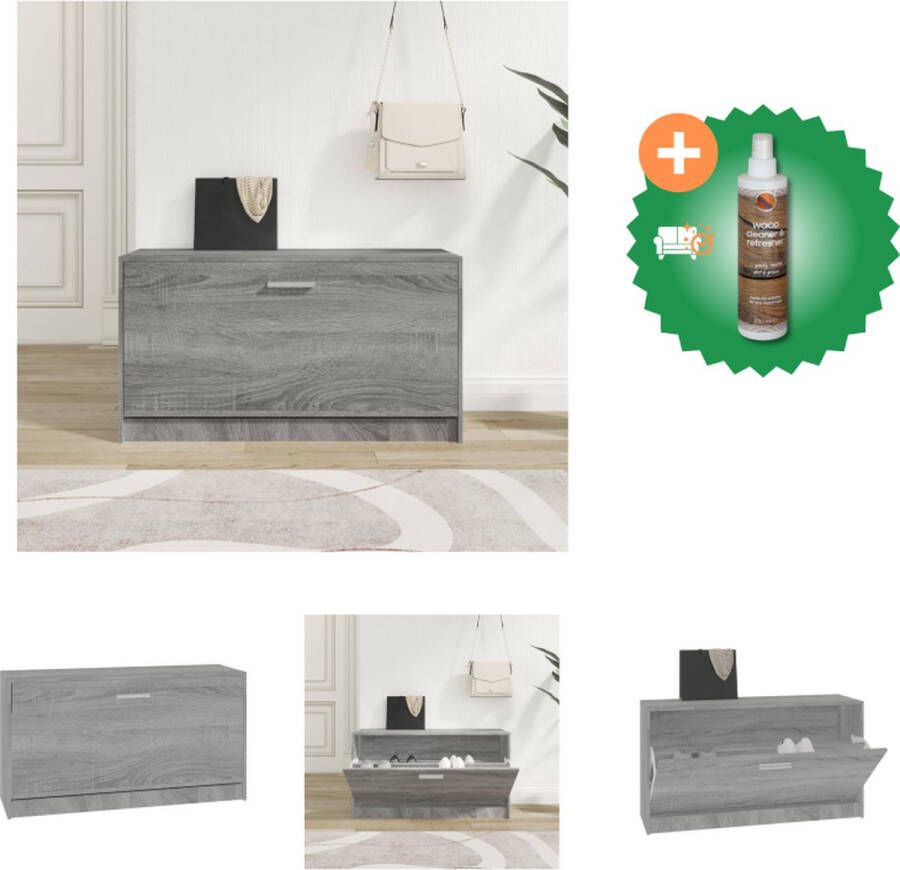 VidaXL Schoenenbank 80x24x45 cm bewerkt hout grijs sonoma eikenkleur Schoenenkast Inclusief Houtreiniger en verfrisser