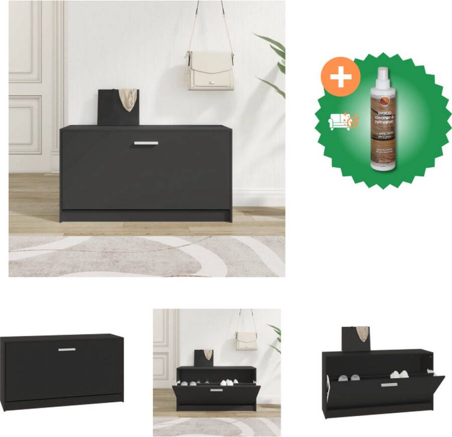 VidaXL Schoenenbank 80x24x45 cm bewerkt hout zwart Schoenenkast Inclusief Houtreiniger en verfrisser