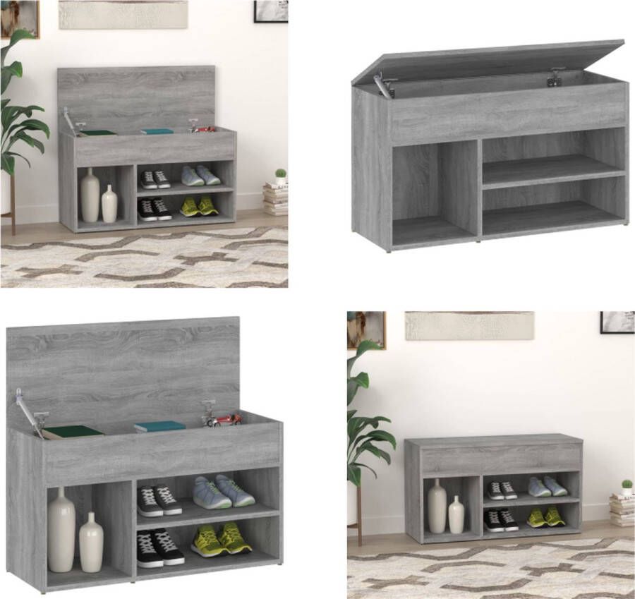 VidaXL Schoenenbank 80x30x45 cm bewerkt hout grijs sonoma eikenkleurig Schoenenbank Schoenenbanken Opbergbank Schoenenkast