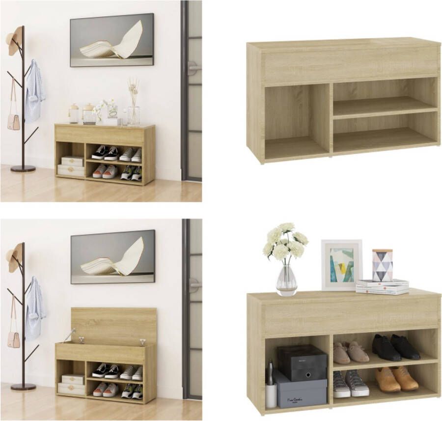 VidaXL Schoenenbank 80x30x45 cm bewerkt hout sonoma eikenkleurig Schoenenbank Schoenenbanken Opbergbank Opbergbanken - Foto 2