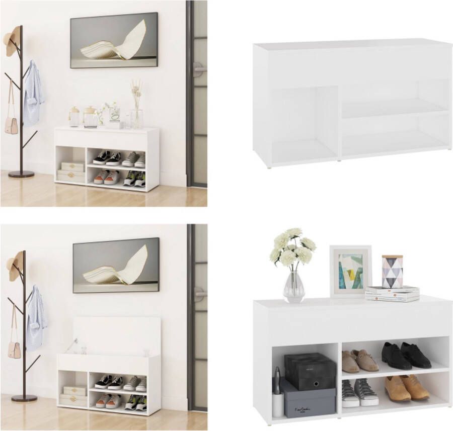 VidaXL Schoenenbank 80x30x45 cm bewerkt hout wit Schoenenbank Schoenenbanken Opbergbank Opbergbanken