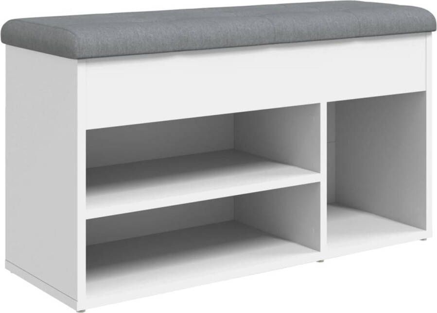 The Living Store Schoenenbank 82x32x45 5 cm bewerkt hout wit Schoenenkast Schoenuitlegger Entree Meubilair Banksje Houten Bank