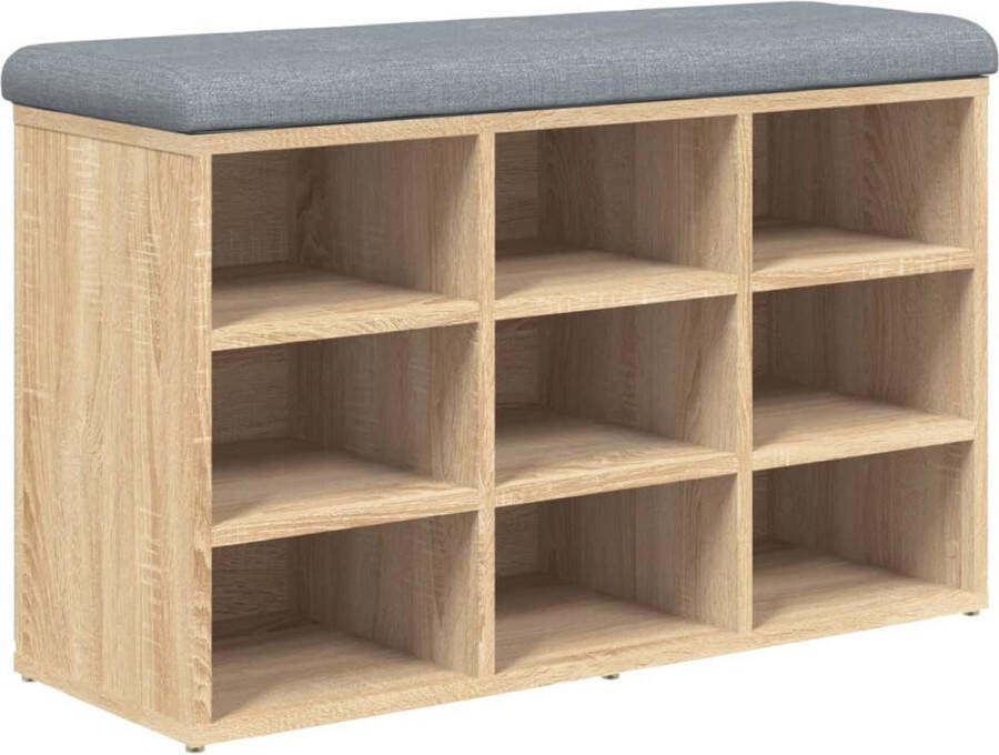 The Living Store Schoenenbank 82x32x50 cm bewerkt hout sonoma eikenkleurig Schoenenbankje Schoenenbankjes Halbankje Opbergbankje