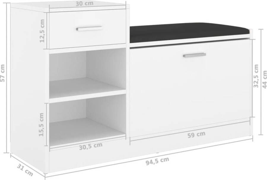 VidaXL -Schoenenbank-94 5x31x57-cm-bewerkt-hout-wit-sonoma-eikenkleurig - Foto 2