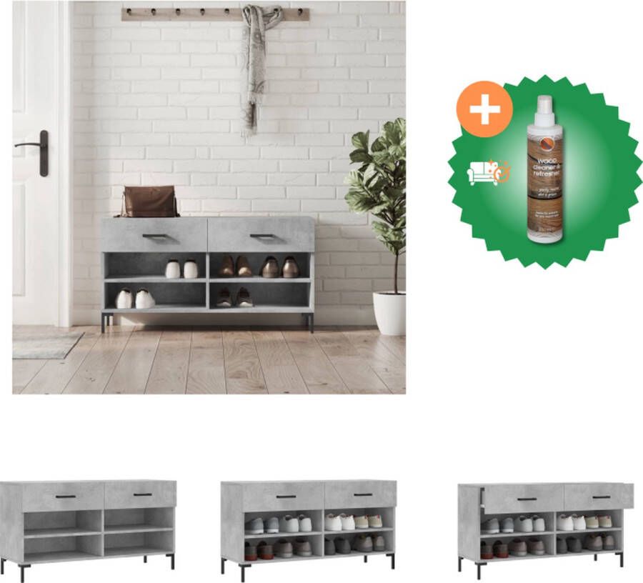 VidaXL Schoenenbank Betongrijs 102 x 35 x 55 cm Duurzaam bewerkt hout en ijzer Schoenenkast Inclusief Houtreiniger en verfrisser