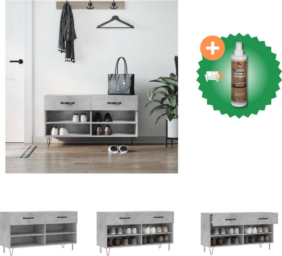 VidaXL Schoenenbank Betongrijs 102 x 35 x 55 cm Trendy en praktisch Schoenenkast Inclusief Houtreiniger en verfrisser