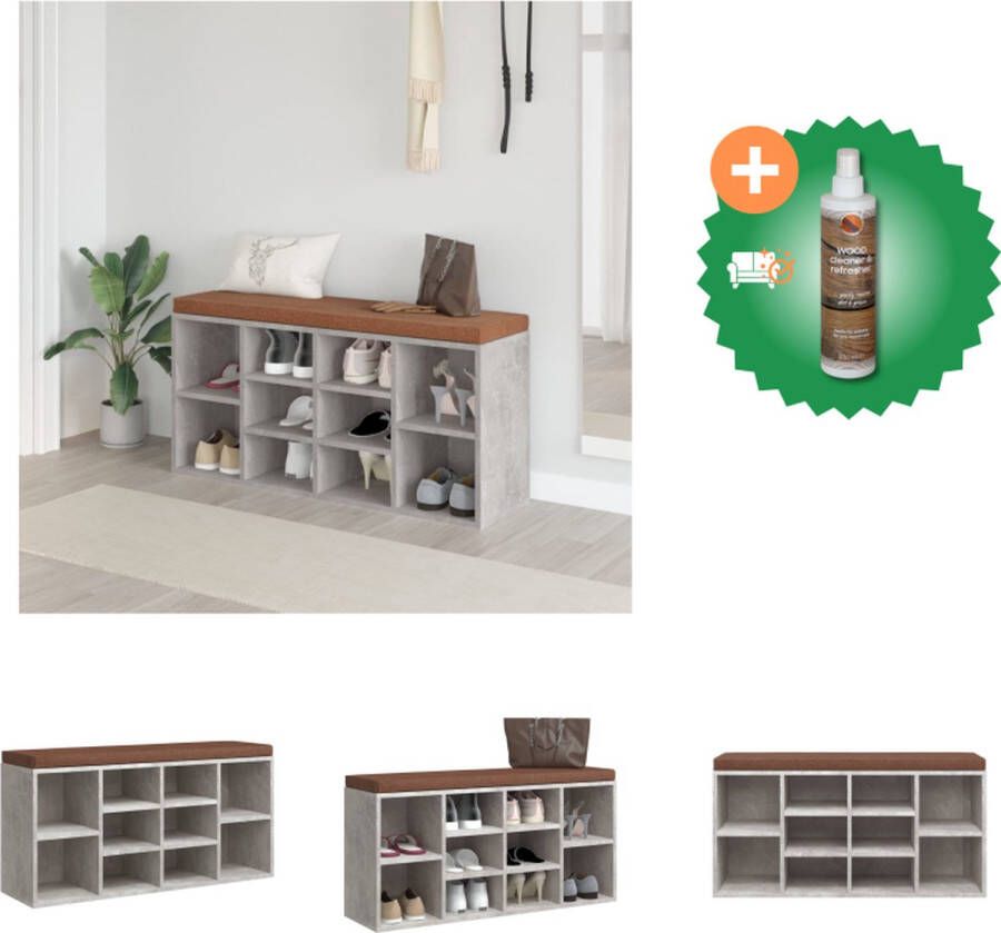 VidaXL Schoenenbank Betongrijs 103 x 30 x 48 cm Duurzaam materiaal Hocker Inclusief Houtreiniger en verfrisser