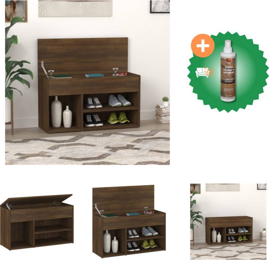 VidaXL Schoenenbank Bruineiken 80 x 30 x 45 cm Praktisch bewerkt hout Voldoende opbergruimte Schoenenkast Inclusief Houtreiniger en verfrisser