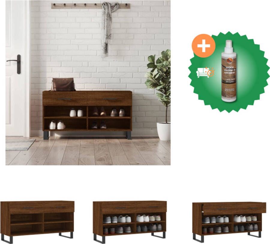 VidaXL Schoenenbank Bruineiken Hout IJzeren Poten 102x35x55 cm Opbergruimte Schoenenkast Inclusief Houtreiniger en verfrisser