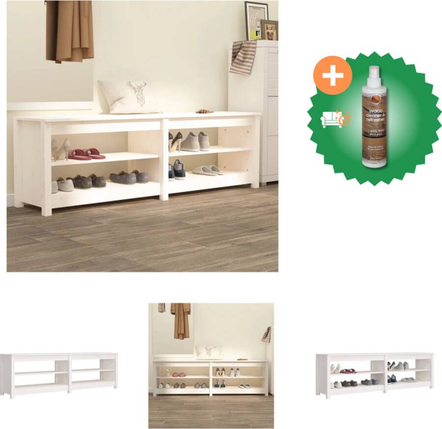 VidaXL Schoenenbank Classic Pine Gangopslag 160 x 36.5 x 50 cm Wit Schoenenkast Inclusief Houtreiniger en verfrisser